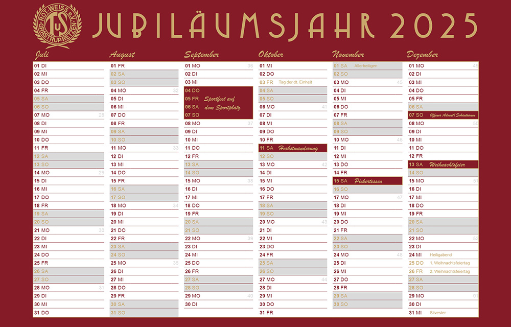 Veranstaltungskalender zum Jubiläumsjahr 2025